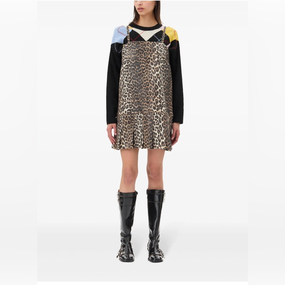 GANNI foiled-finish printed mini dress women